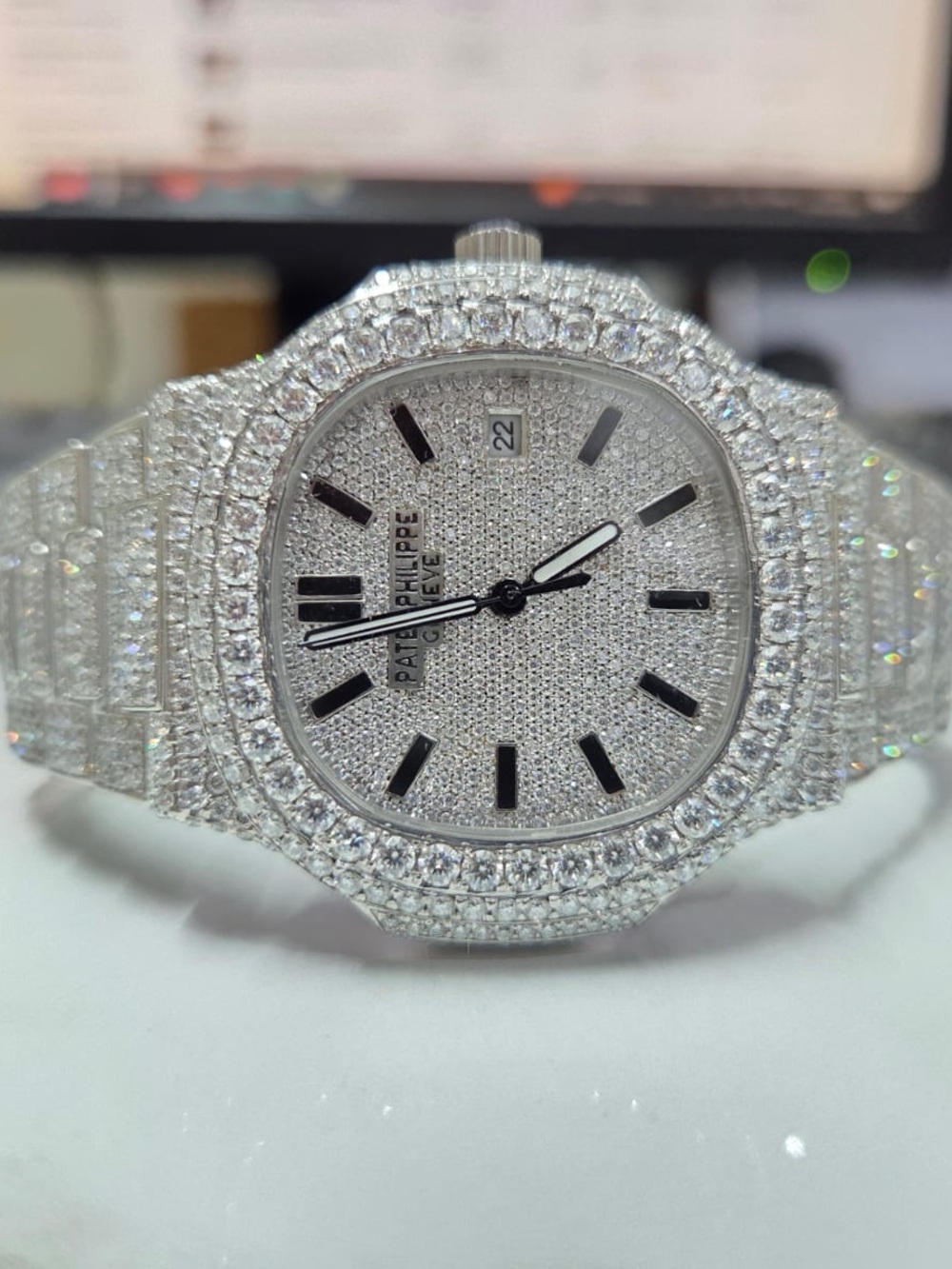 Patek Philippe Silver Pavé MOISSANITW-Style Bracelet Watch - Picture 6 of 6